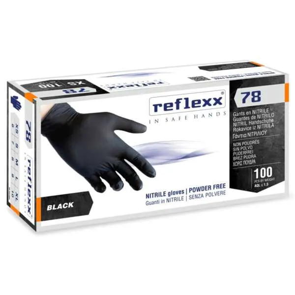REFLEXX ReFlexx 78 Guanti in Nitrile Nero Non Talcati - 100pz - MegaPrezzo