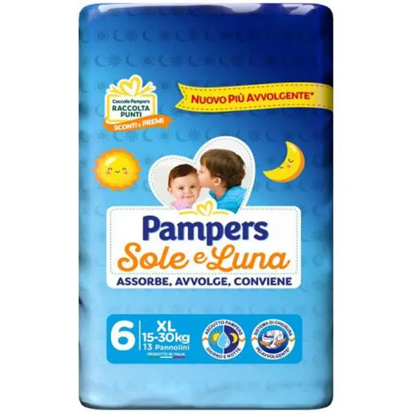 PAMPERS Pampers Sole e Luna Pannolini 6 ExtraLarge 15-30Kg - 13pz - MegaPrezzo