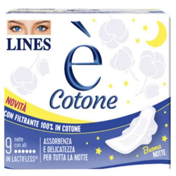 LINES Lines È Cotone Assorbenti Ali Notte - 9pz - MegaPrezzo