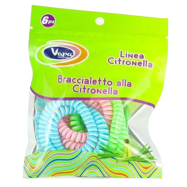 VAPA Vapa Braccialetti in Gomma Colorata alla Citronella - 6pz - MegaPrezzo