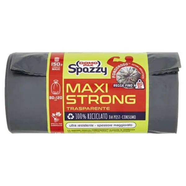 DOMOPAK Domopak Spazzy Sacchi Pattumiera Maxi Strong 10pz Trasparente - 150 Litri - MegaPrezzo