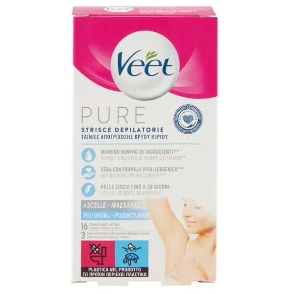 VEET Veet Pure Strisce Depilatorie Ascelle Pelli Sensibili - 16pz - MegaPrezzo