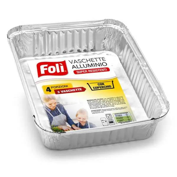 FOLI Foli Vaschette Alluminio con Coperchio 4 Porzioni - 3pz - MegaPrezzo