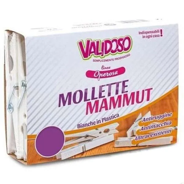 VALIDOSO Validoso Mollette Mammut in Plastica Bianca - 20pz - MegaPrezzo