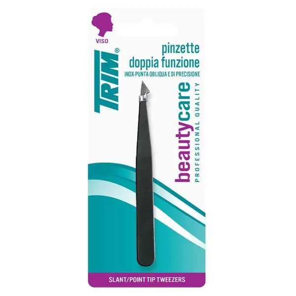 TRIM Trim Pinzetta Viso Doppia Funzione Inox Punta Obliqua di Precisione - MegaPrezzo