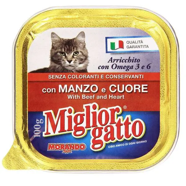 MORANDO Migliorgatto Bocconcini Vaschetta 100gr - Manzo e Cuore - MegaPrezzo