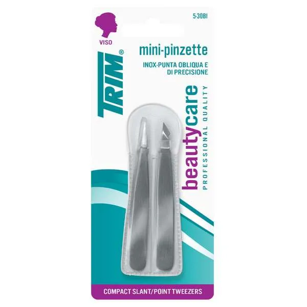 TRIM Trim Mini Pinzetta Viso Inox Punta Obliqua e Precisione - 2pz - MegaPrezzo