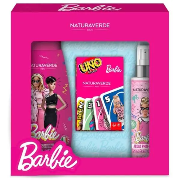 NATURAVERDE Barbie Cofanetto con Shower Gel Acqua Corpo e Carte da Uno - MegaPrezzo