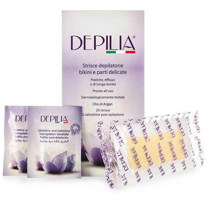 DEPILIA Depilia Strisce Dipilatorie Ascelle Bikini 20pz - Olio di Argan - MegaPrezzo