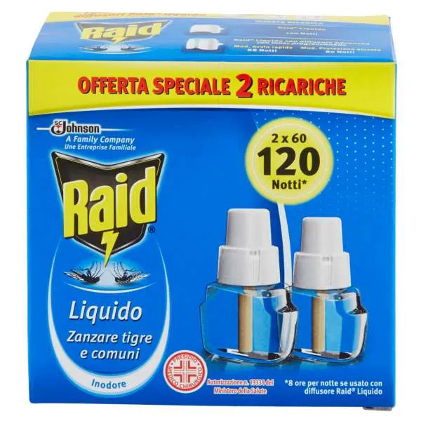 RAID Raid Ricarica Liquida per Diffusore 2x60 Notti - Inodore - MegaPrezzo