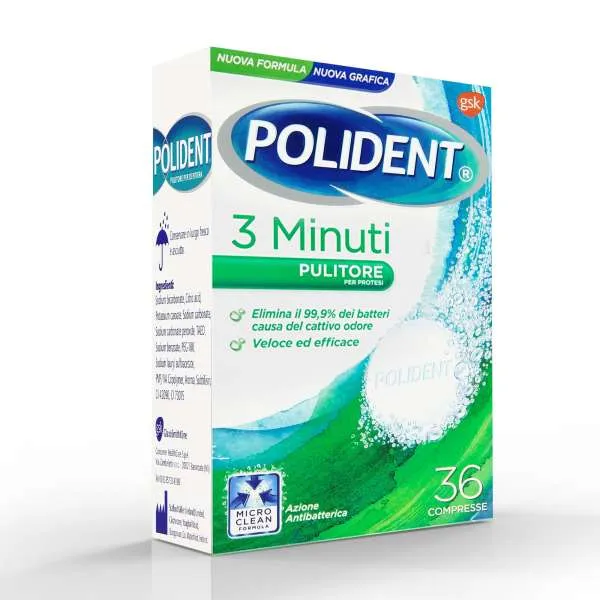 POLIDENT Polident Tre Minuti Pulitore Dentiere - 36 Compresse - MegaPrezzo