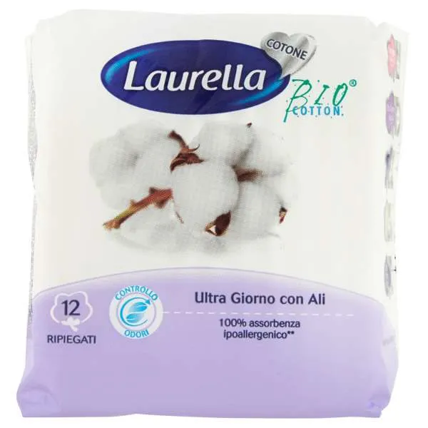 LAURELLA Laurella Assorbenti Cotone Ultra Giorno con Ali Ripiegati - 12pz - MegaPrezzo