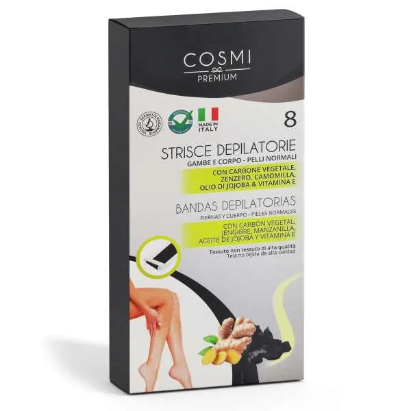COSMI ITALIA Cosmi Strisce Depilatorie Gambe e Corpo Pelli Normali 8pz - Carbone Vegetale - MegaPrezzo