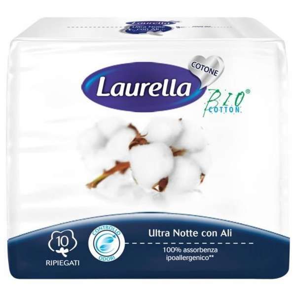 Laurella Cotone Assorbenti Ultra Notte con Ali Ripiegato - 10pz