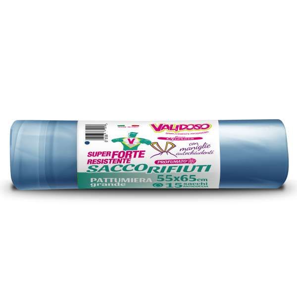 Validoso Sacchi Pattumiera Maniglia Azzurro 15pz - 55x65cm