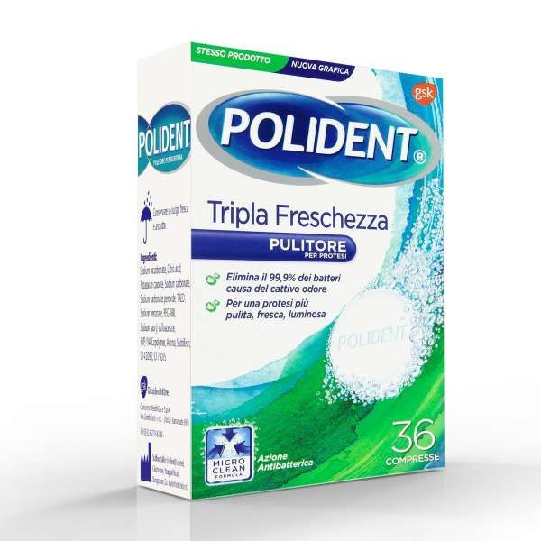 Polident Tripla Freschezza Pulitore Dentiere - 36 Compresse