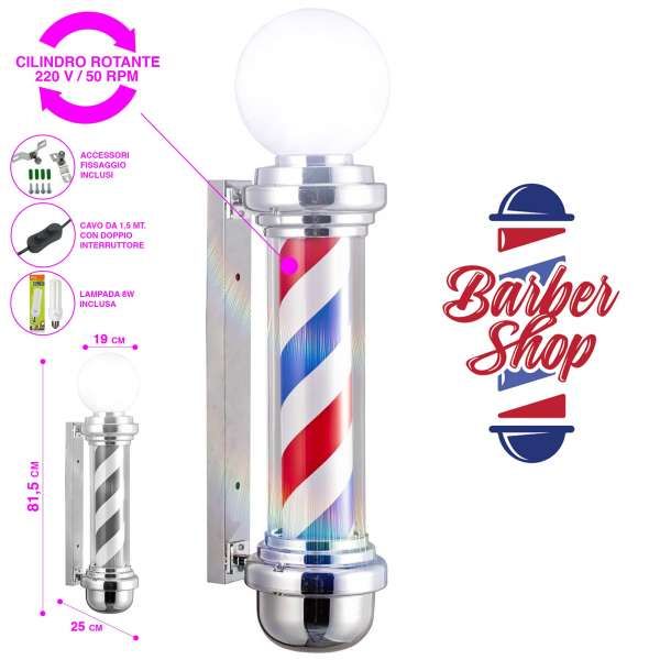 Insegna Luminosa Rotante da Barbiere con Sfera - Barber Pole