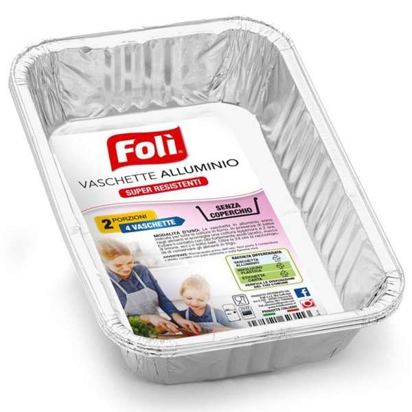 Foli Vaschette Alluminio Senza Coperchio 2 Porzioni - 4pz