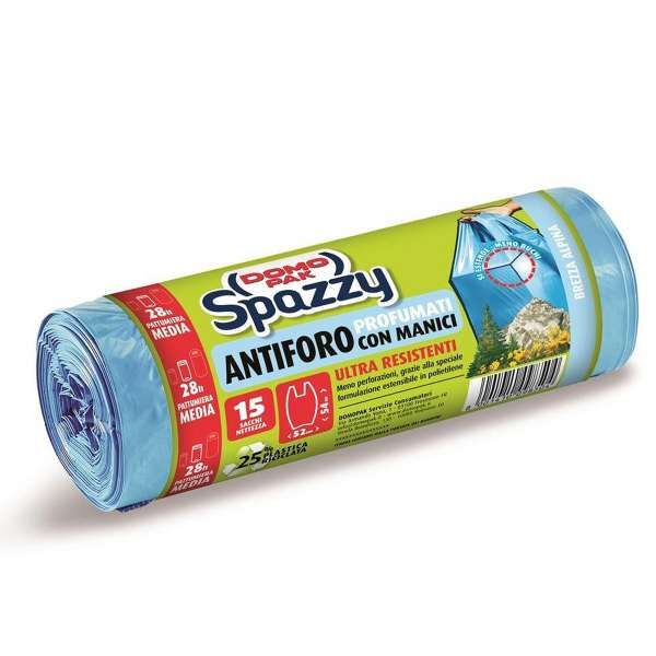 Domopak Spazzy Sacchi Pattumiera Brezza Alpina 15pz - 28 Litri