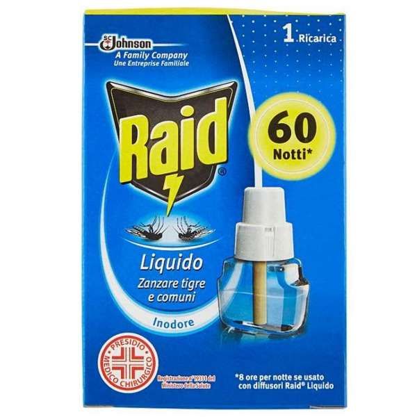 Raid Ricarica Liquida per Diffusore 60 Notti - Inodore Blu