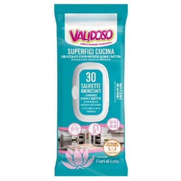 VALIDOSO Validoso Salviettine Igienizzanti Superfici Cucina 30pz - Fiori di Loto - MegaPrezzo