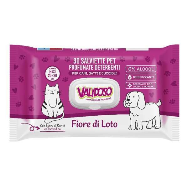 Validoso Salviettine Detergenti per Cani e Gatti 30pz - Fiori di Loto