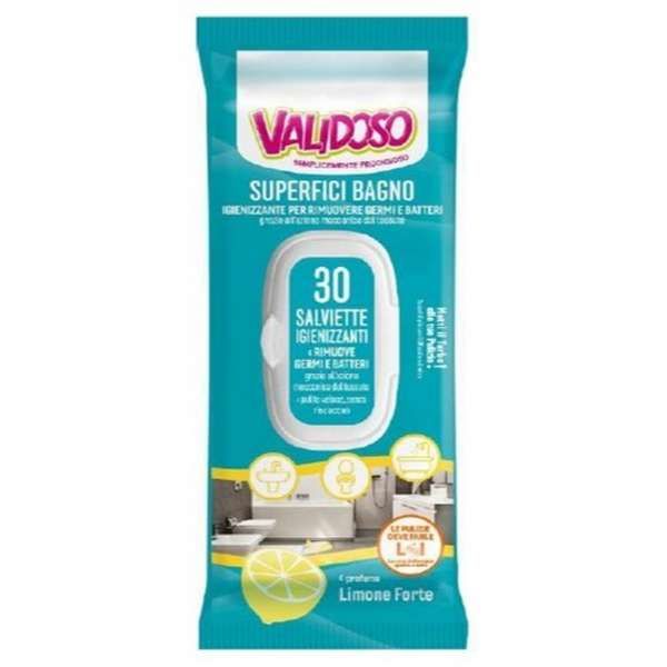 VALIDOSO Validoso Salviettine Igienizzanti Superfici Bagno 30pz - Limone Forte - MegaPrezzo
