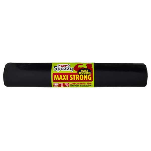 DOMOPAK Domopak Spazzy Sacchi Pattumiera Maxi Strong 10pz Nero - 150 Litri - MegaPrezzo