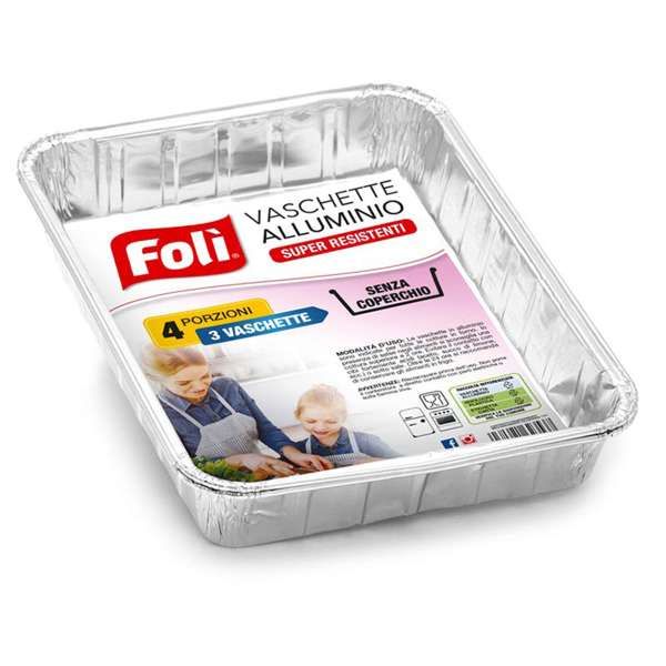Foli Vaschette Alluminio Senza Coperchio 4 Porzioni - 3pz