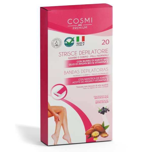 COSMI ITALIA Cosmi Strisce Depilatorie Gambe e Corpo Pelli Normali 20pz - Bacche di Acai - MegaPrezzo