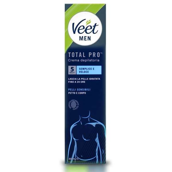 Veet Men Total Pro Crema Depilatoria Petto e Corpo Pelli Sensibili - 200ml