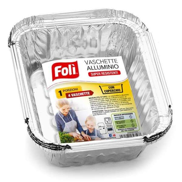 Foli Vaschette Alluminio con Coperchio 1 Porzione - 4pz