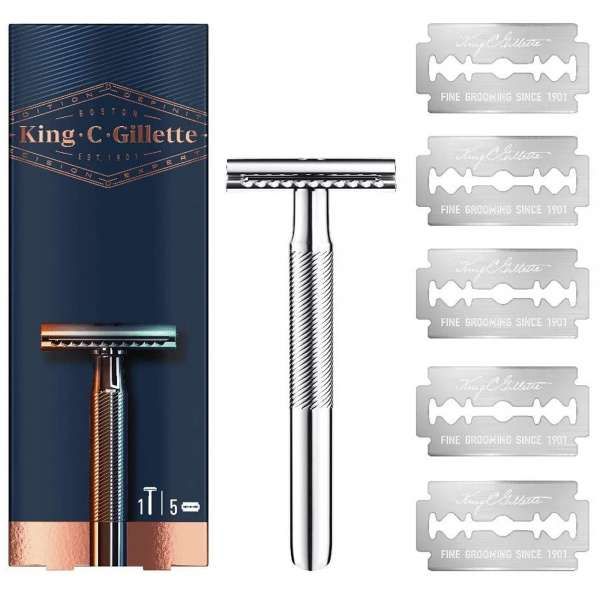 Gillette King Rasoio di Sicurezza con 5 Ricariche