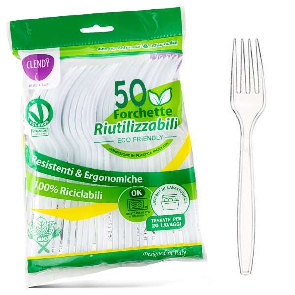 CLENDY Clendy Forchette Riutilizzabili Trasparenti - 50pz - MegaPrezzo