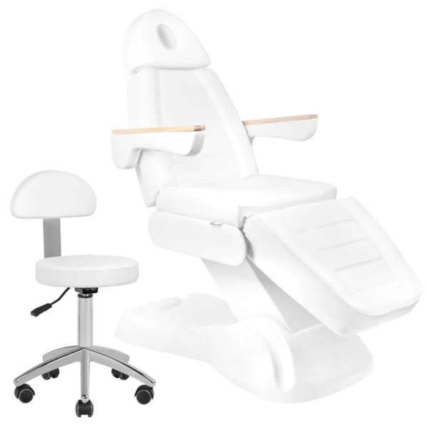 Sillon Poltrona Lettino Elettrica Lux 273B e Sgabello 304 - Bianco