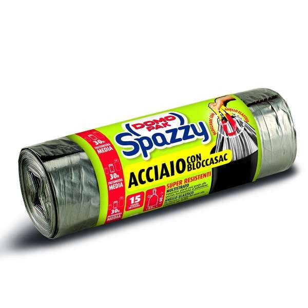 Domopak Spazzy Sacchi Pattumiera Acciaio 15pz - 30 Litri
