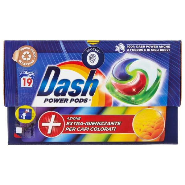 Dash Pods Power Detersivo Lavatrice 19pz - Extra Igienizzante Color