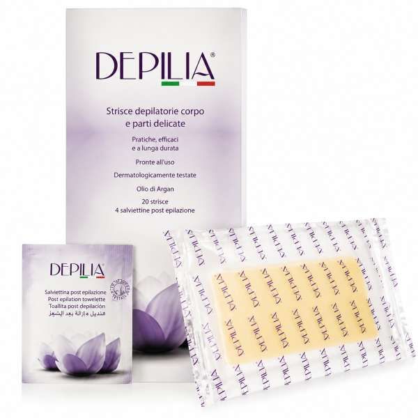 DEPILIA Depilia Strisce Dipilatorie Corpo e Parti Delicate 20pz - Olio di Argan - MegaPrezzo