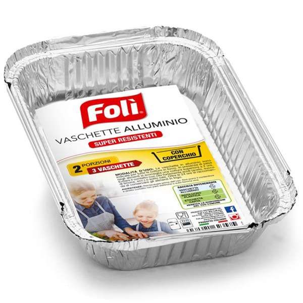 Foli Vaschette Alluminio con Coperchio 2 Porzioni - 3pz